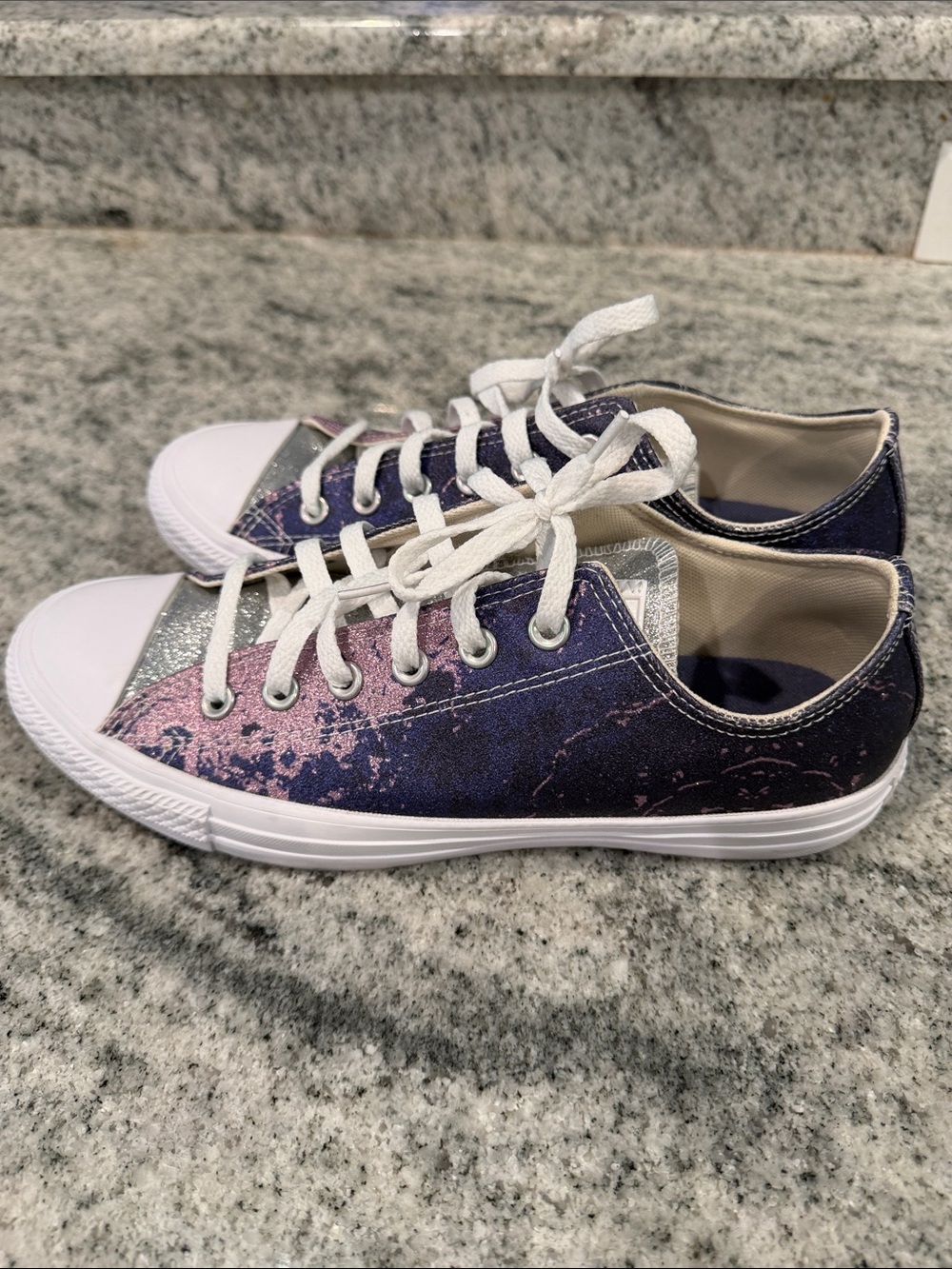 Converse Low-Top Sneakers in Navy/Purple with Silver Glitter Accent - Picture 4 of 16